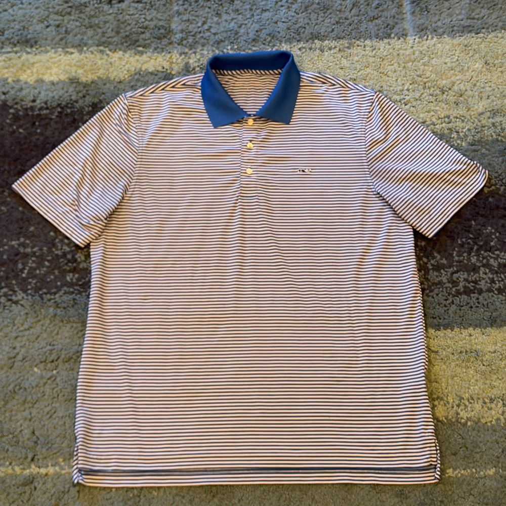 Vineyard Vines Golf Performance Polo Shirt Men's Large Blue Striped Embroidered